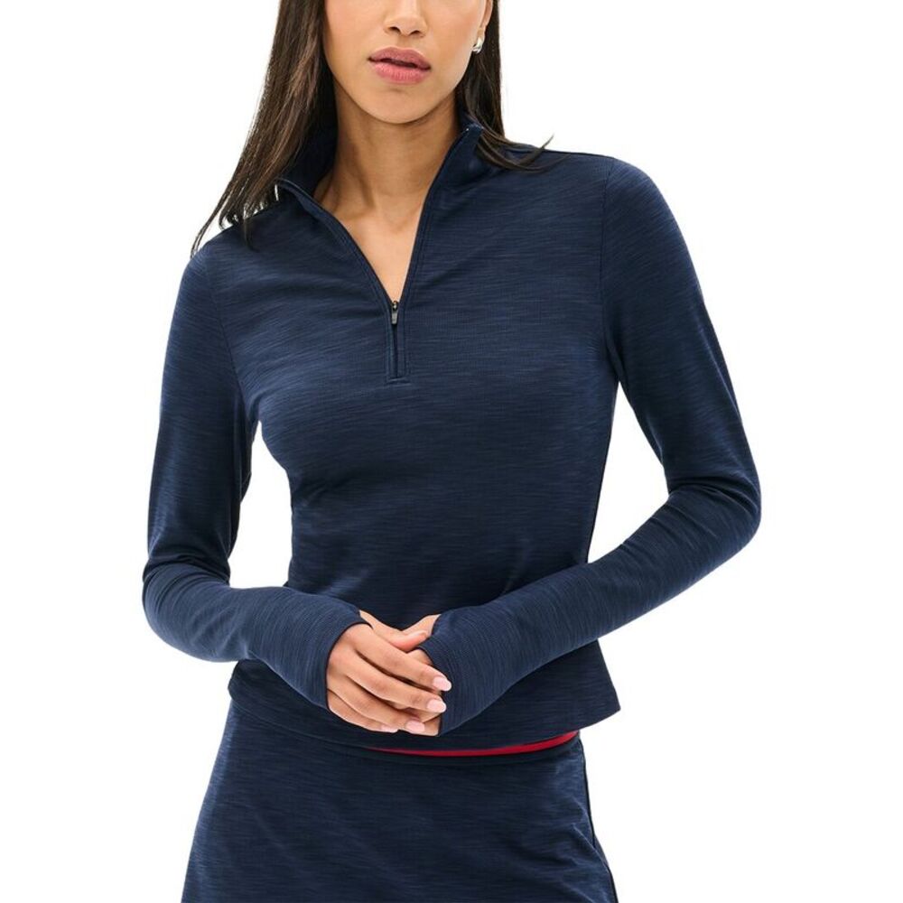 Splits59 Womens  Stevie Active Rib Half Zip Waist Length Top, Grey